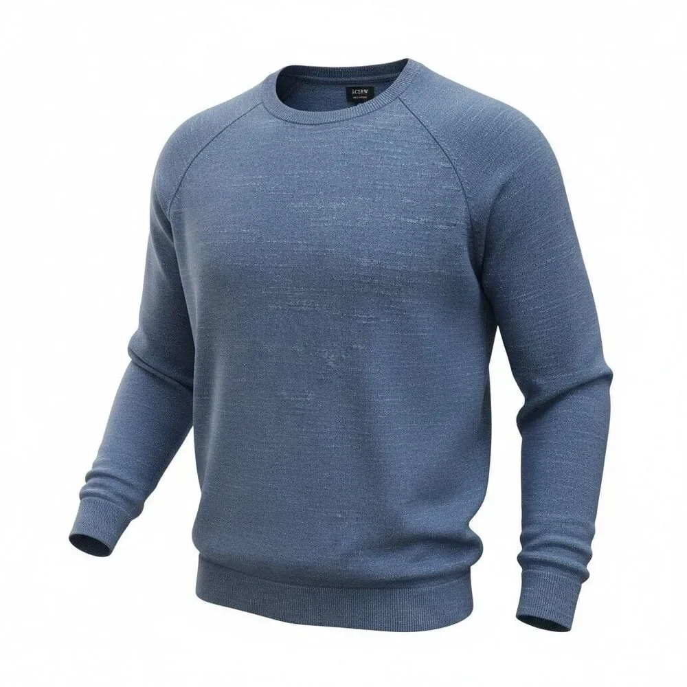 J Crew NWT M Blue Marled Cotton Raglan Crewneck Sweater Business Casual Preppy